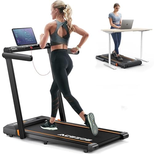 Acezoe 2 in 1 Folding Treadmills for Home Small Office, 2.5HP Walking Pad Treadmill with Handle Bar, 300lbs Capacity, Copmact Protable Treadmill with Smart APPs, 12 HIIT Modes and Touch Screen