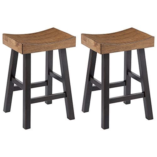 Signature Design by Ashley Glosco Farmhouse 25.5" Counter Height Saddle Barstool, Set of 2, Two-Tone Brown