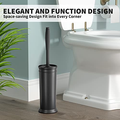 Toilet Brush and Holder 2 Pack, Toilet Bowl Brush with Extra Long Handle, Toilet Scrubber and Covered Holder, Toilet Brushes for Bathroom-Space Saving, Covered Brush, Durable, Deep Cleaning(Black) 6