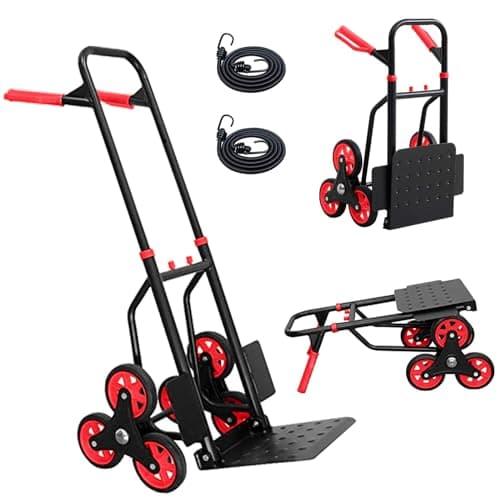 Stair Climber Hand Truck Dolly,Heavy Duty Stair Climbing Cart 440 Lbs Capacity,2 in 1 Dolly Cart with Telescoping Handle,12.2" X 11.6" Nose Plate and 6 Rubber Wheels for Moving