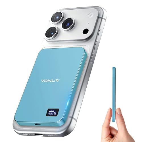 VONUV Magnetic Portable Charger 5000mAh, 15W Ultra Slim Wireless Portable Charger, Fast Charging for iPhone 17/16/15/14/13/12 Pro/Pro Max/Plus, Metal Shell, USB-C Cable to Charge Other Phones (Blue)