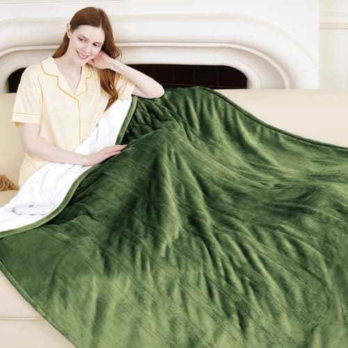 VELLUBAM Electric Throw Blanket 50" x 60" - Soft Flannel Sherpa Heated Lap Blanket with 5 Heating Levels & 4 Hours Auto Off, Electric Throw Blanket as a Gift for Grandma, Machine Washable (Green)