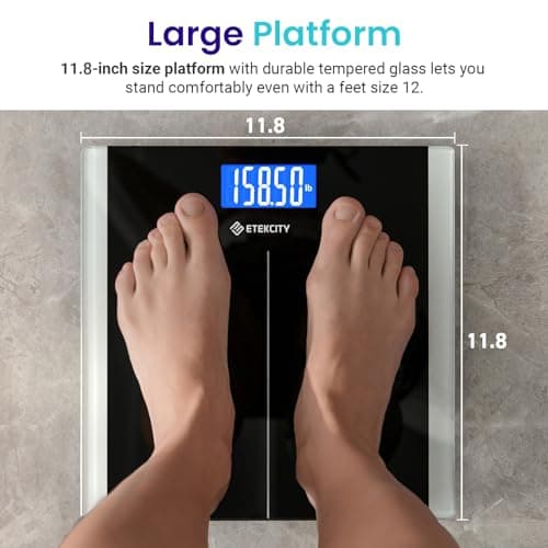 Etekcity Bathroom Scale for Body Weight, Highly Accurate Digital Electronic Weighing Machine for People, LCD Display, Large Size, 6mm Tempered Glass for Safe Home Use, Batteries Included, 400 lbs 5