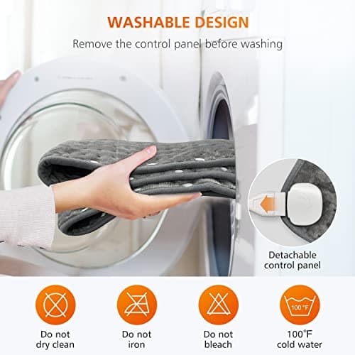 Snailax Heating Pad & Foot Warmer with 6 Temperature Settings & Auto Shut Off, 17”x33”, Washable Fast Heated Pads for Back Pain Relief,Abdomen,Feet,Back,Cramp(Grey) 6