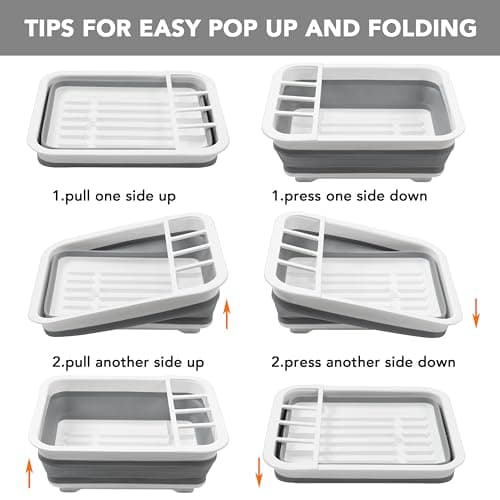 Tiawudi Collapsible Dish Drying Rack, Pop Up Dinnerware Drainer, Portable Plate Organizer for Kitchen RV Campers Travel Trailer, Space Saving Kitchen Storage Tray 7
