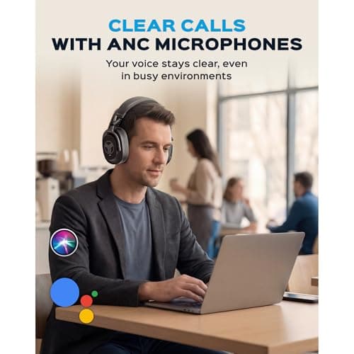 TREBLAB Bluetooth Headphones Over The Ear, Noise Cancelling, Hybrid ANC, 64H Battery, IPX4, Foldable Wireless Headphones with Mic, Lightweight, Work and Travel – U5 6