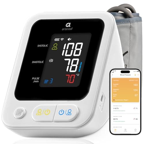 Arboleaf Blood Pressure Monitors for Home Use, Rechargeable Upper Arm Blood Pressure Monitors with Bluetooth App Tracking, Large Color Screen Blood Pressure Machine, Wide Range Cuff 8.7-18.9"