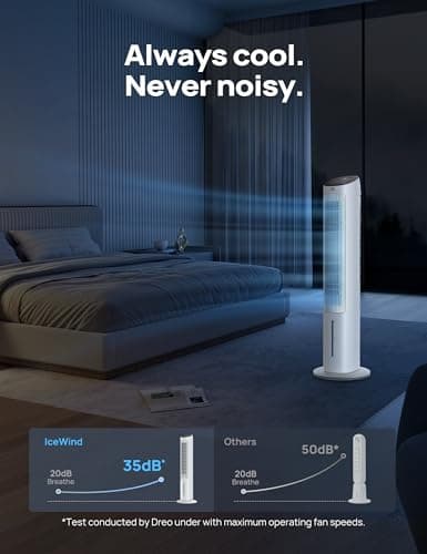 DREO Portable Air Conditioners Fan, 40” Standing Fans that Blow Cold Air, Portable AC，80° Oscillating Evaporative Air Cooler，Removable Water Tank, Ice Packs, Remote Control, 4 Speeds, 7H Timer, White 6