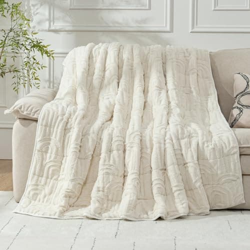 Wemore Jacquard Fleece Weighted Blanket King Size 80" x 87" 15lbs, Ultra Soft Cozy Sherpa Weighted Blankets for Adults, Ultra Fuzzy Heavy Blanket for Sleep, Fluffy Warm Throw for Bed, Cream White 9