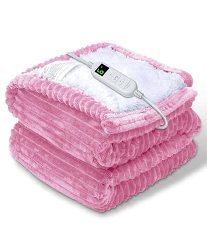 YONJION Electric Heated Blanket Throw, Heating Blanket Throw with 4 Timer Settings & 6 Heat Settings, Best Winter Gifts for Men and Women, White Elephant Gifts for Adults (50x60 Inch, Pink)