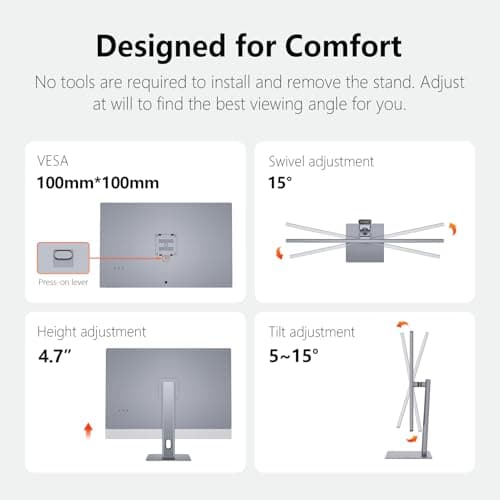 INNOCN 32" OLED 4K PC Monitor for Mac mini MacBook Air/Pro, UHD (3840 x 2160) Computer Monitor, USB C, HDR 10, 99% DCI-P3, 99% sRGB, 1M:1, Tilt/Height Adjustable Stand, VESA Mountable - 32Q1U 6