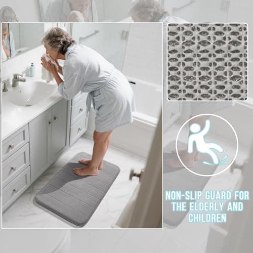 Yimobra Memory Foam Bath Mat Set 3 Pieces- Super Soft Absorbent Quick Dry Bathroom Rug Sets, Machine Washable Non Slip Floor Carpet for Tub Shower, Vanity & Toilet Base, Gray 5
