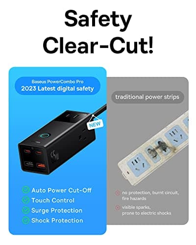 Baseus Power Strip Surge Protector 1200J - PD65W USB C Charger Extension Cord with 3 AC Outlets & 4 USB Port Fast Charging Charging Station for Office Dorm Room Home 7