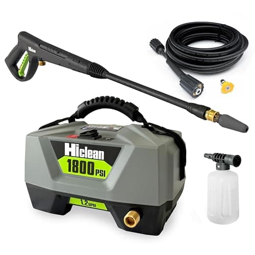Hiclean Electric Pressure Washer 1800 PSI - Portable Power Washer for Car Detailing, Patios, Fences and Outdoor Cleaning, Compact Design with Foam Cannon, Turbo and Fan Nozzles, ETL Certified