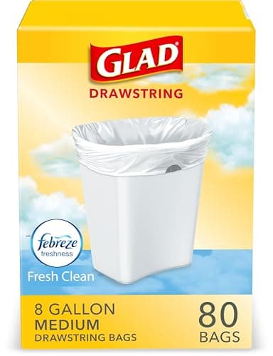 Glad Medium Trash Bags, 8 Gallon, Febreze Fresh Clean Garbage Bags, With Odor Control and Drawstring, 80 Count