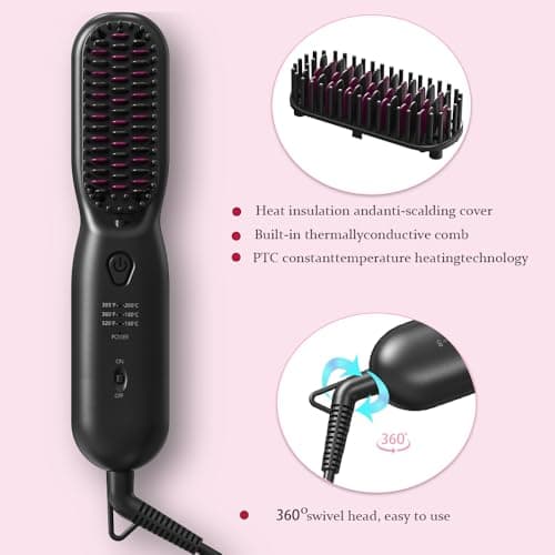 Hair Straightener Brush Dense Bristles Straightening Brush for Women Comb Quick Temperature Adjustment and Auto-Off Hair Accessories​ for Thick Curly Hair ​ (Black) 7