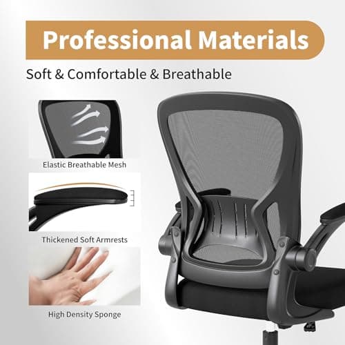 Youhauchair Mesh Office Chair, Ergonomic Home Office Desk Chairs with Flip-up Arms and Lumbar Support, Height Adjustable, Black 5