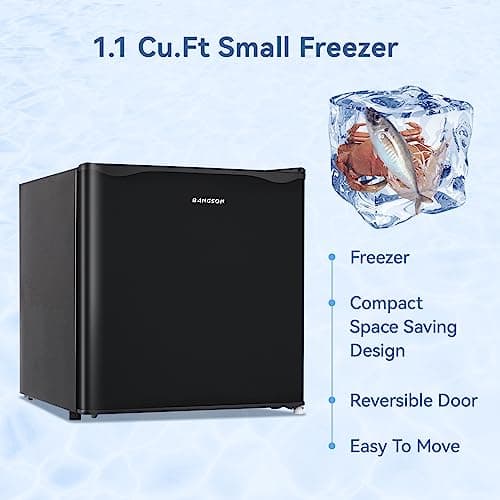 BANGSON Upright Freezer,1.1Cu.ft Energy-Saving Mini Freezer with Removable Shelf with Ultra Low Power 40W, Single Door Small Freezer for Home/Dorms/Apartment/Office (Black) 8