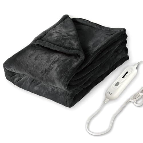 Tefici Electric Heated Blanket Throw, Super Cozy Soft 2-Layer Flannel 50" x 60" Heated Throw with 3 Heating Levels & 4 Hours Auto Off, Machine Washable, ETL&FCC Certified, Home Office Use,Black