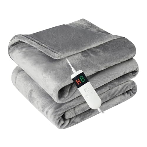 Electric Blanket Heated Throw, Soft Flannel Heating Blanket with 8 Hours Auto Off 10 Fast Heating Levels Machine Washable Sherpa Heated Blanket with Overheating Protection (Foot Bag - Gray, Throw)