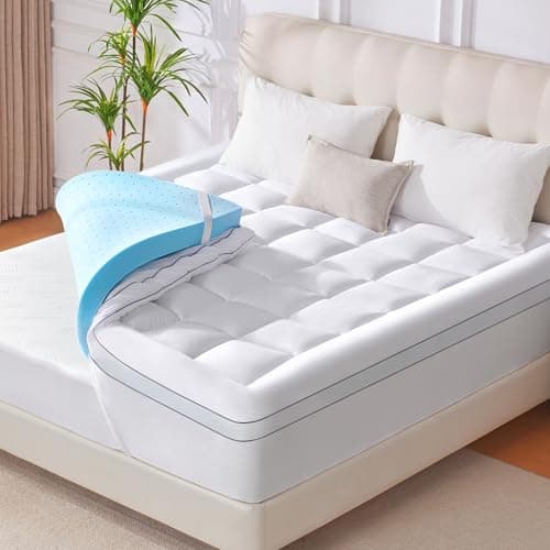 Eiayeebil Memory Foam Queen Mattress Topper, 4 Inch Gel Cooling Mattress Pad with Pillow Top Mattress Topper Queen Size Cover, 8-21" Deep Pocket and Support for Back Pain (White)