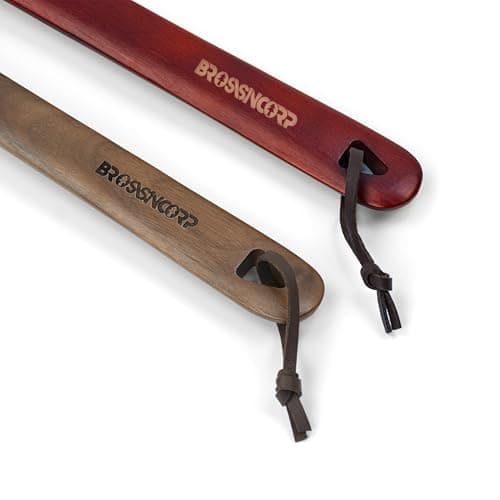 Brosisincorp Wooden Shoe Horn Long Handle For Seniors 23.6" Easy Wear Helper Shoehorns Women Kids Baby Elderly Hanging Rings Black Walnut Wood 8