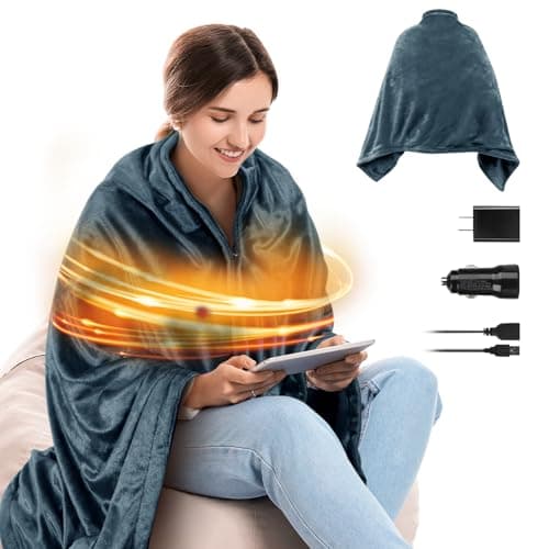 USB Heated Blanket, Portable Heated Blanket Battery Powered, Wearable Heated Shawl Wraps for Office, Electric Heating Lap Blanket Throw, Gifts for Women and Men (Battery is Not Included)