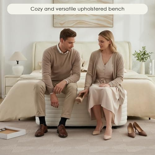 DM Furniture Storage Teddy Ottoman Bench Upholstered Fabric Storage Bench End of Bed Stool with Safety Hinge for Bedroom, Living Room, Entryway, Closet(45.5", White) 9