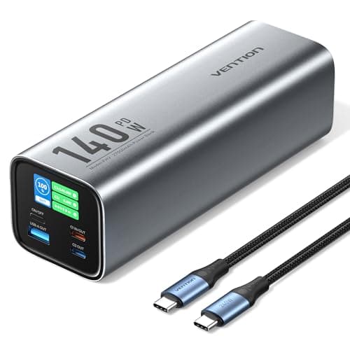 VENTION Powerhive Laptop Power Bank, Aluminum 27000mAh 140W PD 3.1 Portable Laptop Charger (99.9Wh) USB-C Powerbank 3-Port Fast Charging with TFT Smart Display, for Laptops, MacBook Pro, iPhone