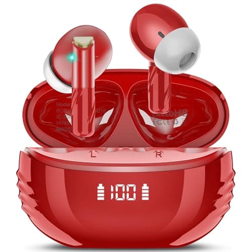 Conyat Wireless Earbuds Bluetooth 5.4 Headphones Premium Sound Ear Buds with ENC Noise Cancelling, 48H Playback in Ear Earphones with LED Display, IPX7 Waterproof Earbuds for iOS Andriod Sport, Red