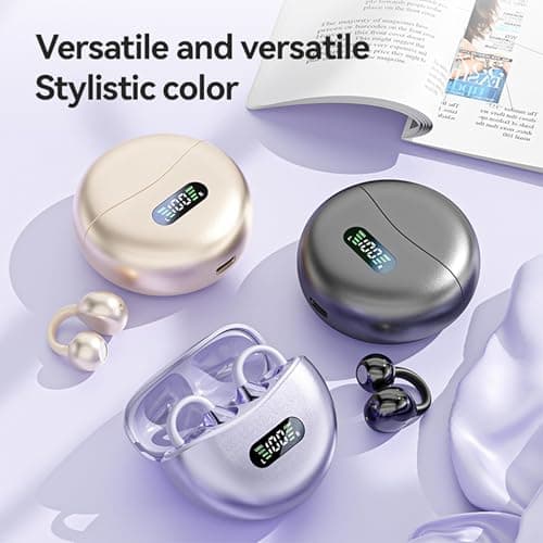 MAcnas Open Ear Clip Headphones Wireless Earbuds Bluetooth 5.4 Sports Earphones Wireless Charging Case & LED Power Display Waterproof Fitness Headphones for Running (Purple) 7