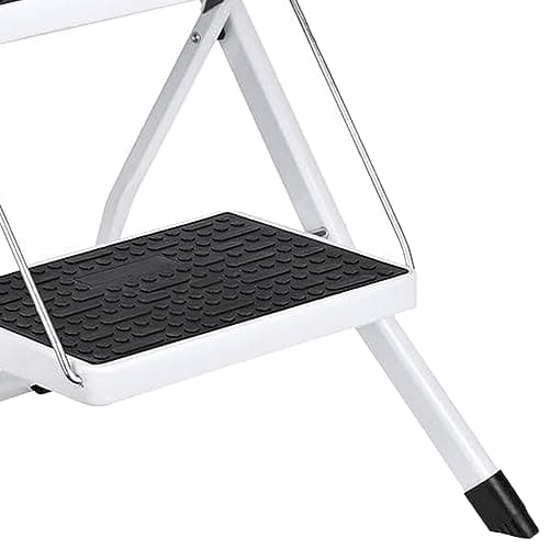 Delxo Portable Collapsible Lightweight Alloy Steel 2 Step Mini Stool Stepladder with Anti Slip Carry Hand Grip and Wide Pedal for Indoor Use, White 9