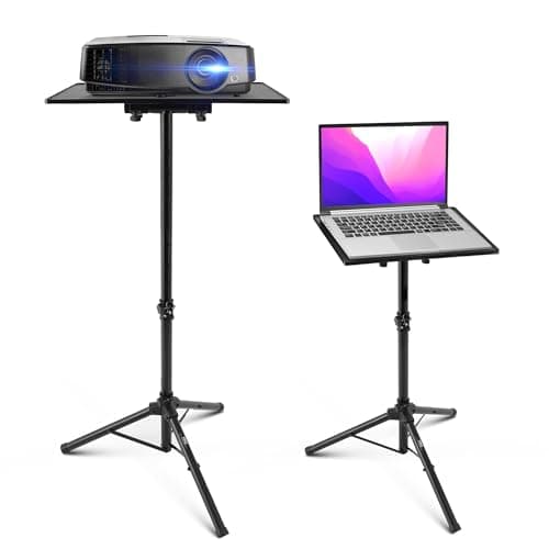 PYLE Laptop & Projector Stand, Tripod Stand With Adjustable Height 28"-50", Portable DJ Equipment Mount, Angle Adjustable Tray, Lightweight Metal Construction, Stage, Studio, Musicians & Performers