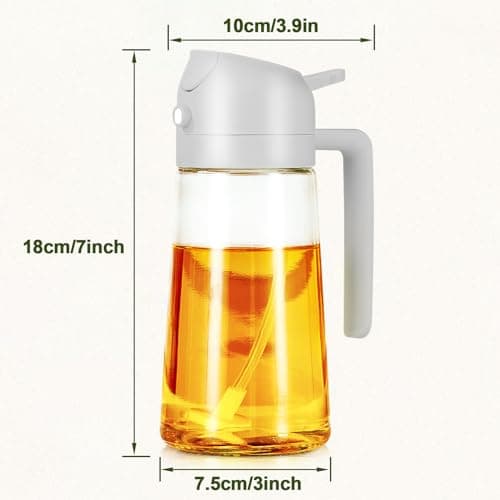 Oil Spray Bottle, 2 in 1 Oil Spray and Oil Container, 470ml/ 16oz Olive Oil Spray Bottle,Cooking Oil Spray Glass for Used for Air Fryer, Baking, Grilling(GREY) 6