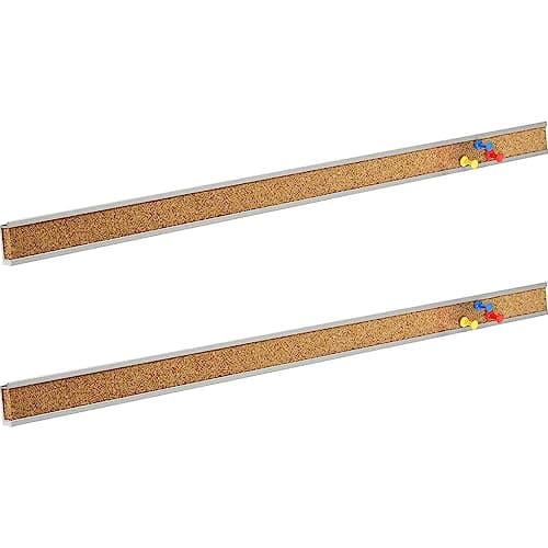 Corksidol Bulletin Bar Strip, Cork Board, Cork Strips, 36" x 1", Classroom, Office, Walls, Cubicle, Aluminum Frame,2 Pack, Silver