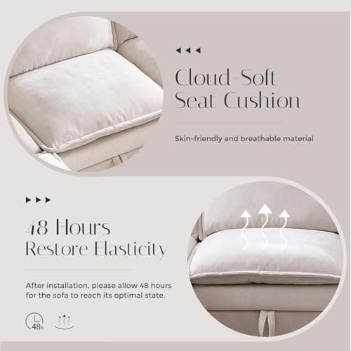 85.83" Sectional Couches for Living Room, Cloud Couch Sectional with Large Storage Ottoman, U-Shape Modular Sectional Sofa with 5 Seater Chenille Sofa and Pillow for Apartment, Bedroom, Beige 8