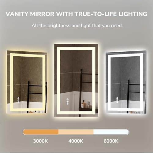 USHOWER LED Bathroom Mirror 40x24 Inch Tempered Glass - Frameless LED Backlit Lighted Mirror for Bathroom Vanity with Anti-Fog, 3 Colors Dimmable, Memory Function, Wall-Mounted 5