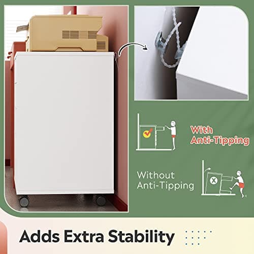 DEVAISE 5-Drawer Chest, Wood Storage File Cabinet with Wheels, White 8