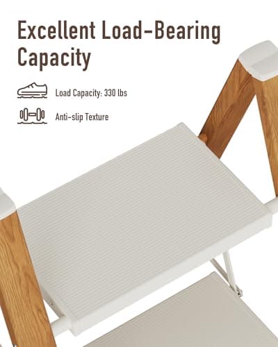 Mayi Plus 2-Step Aluminum Ladder,Lightweight Folding Step Stool with Extra-Wide Anti-Slip Steps,330 lbs Capacity,Compact Space-Saving Design for Home,Kitchen and Office（White&Woodgrain） 7