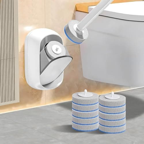 LFBEAR Disposable Toilet Brush Wand, Wall Mounted Toilet Cleaner Kit with Holder, 12 Refills Replacement Heads for Bathroom Cleaning
