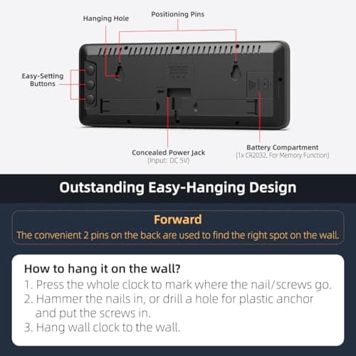 LED Digital Wall Clock with Large Display, Big Digits, Auto-Dimming, 12/24Hr Format, Modern Electric Small Silent Wall Clock for Living Room, Bedroom, Classroom, Farmhouse, Kitchen, Office - White 5