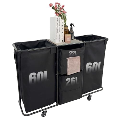 3-Section Laundry Sorter 168L, Rolling Laundry Cart with Wheels, Heavy Duty Laundry Hamper with Large Capacity and Removable Bags, for Narrow Space Laundry Room, Bedroom, Bathroom