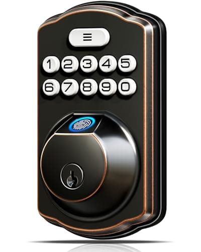 Veise KS02A Fingerprint Keyless Entry Door Lock, Auto Lock, Electronic Keypad Deadbolt for Front Door, Biometric, Anti-Peeping Password, Easy Install, Oil Rubbed Bronze