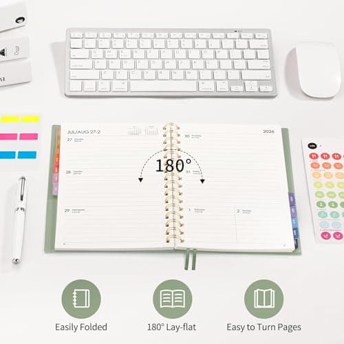 RETTACY 2026 Planner, Weekly and Monthly, Medium Size (5.7" x 8.3"), Jan - Dec 2026, Agenda, Calendar, 12 Month Tabs, Flexible Plastic Cover, 100 GSM Thick Paper, Spiral-bound (Light Green) 7