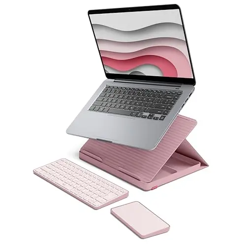 Logitech Casa Pop-Up Desk Work From Home Kit with Laptop Stand, Wireless Keyboard & Touchpad, Bluetooth, USB C Charging, for Laptop/MacBook (10” to 17”),Windows, macOS, ChromeOS - Bohemian Blush, Pink