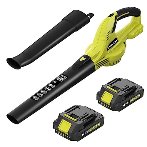 SEYVUM Leaf Blower, 20V Cordless Blower with 2 x 2.0Ah Battery, Electric Leaf Blowers for Lawn Care, 320 CFM 150 MPH Battery Powered Leaf Blower, for Patio, Garden Cleaning, Fast Charger