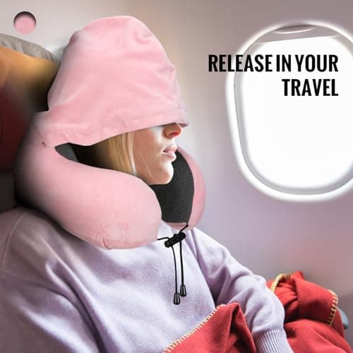 Cirorld Travel Pillow, Neck Pillow for Travel with Hood for Airplane, Velvet Memory Foam Neck Pillow Women Lady Head & Neck Support, for Long Flights Plane, Office, Cars Sleeping & Rest (Pink) 7