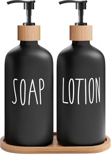 MOMEEMO Black Soap Dispenser Bathroom Set, Hand Soap and Lotion Set Suitable for Bathroom Decor. (Black)