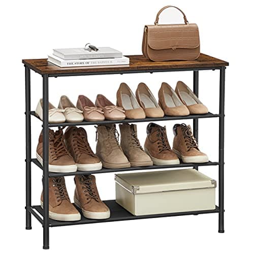 VASAGLE Shoe Rack, 4-Tier Shoe Storage Organizer for Entryway and Closet, Holds 9-12 Pairs of Shoes, 3 Fabric Shelves, Steel Frame, Industrial, Rustic Brown and Black ULBS035B01 9