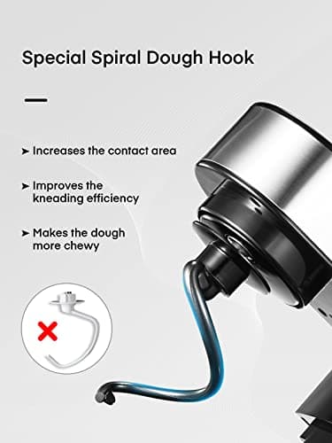 Stand Mixer FOHERE, 5.8 QT Stainless Steel Mixer with Dough Hook, Mixing Beater, Wire Whip, Dishwasher-safe, 6+P Speeds Tilt-Head Kitchen Dough Mixers for Cake, Electric Home Cooking Kitchen Mixer 6
